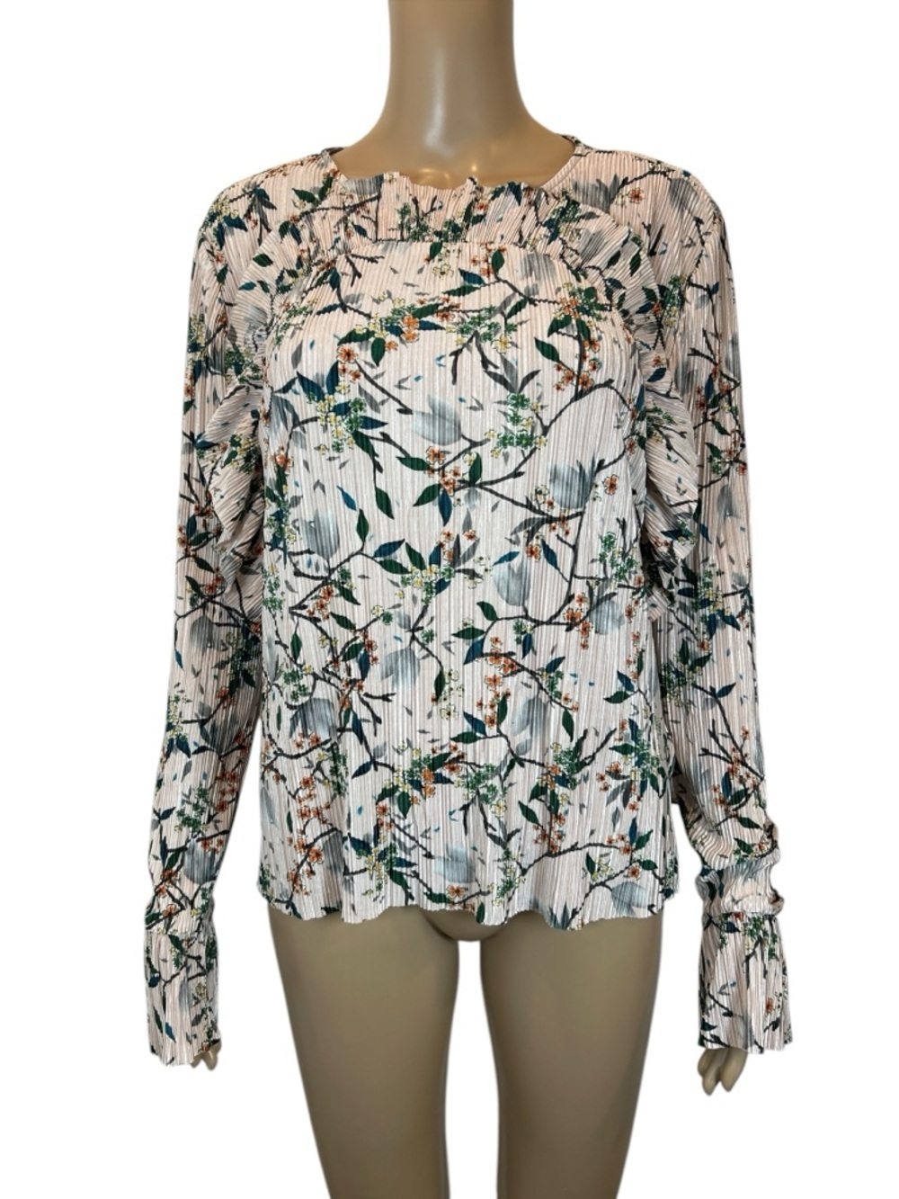 Topshop Floral Long-Sleeve Ruffled Neck Blouse Size 10